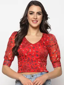 Sera Print Puff Sleeve Chiffon Crop Top