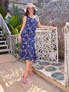 PURVAJA Floral Printed Sleeveless City look Sheath Midi Dress