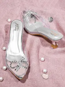 JM Looks Embellished Rhinestone Bow Kitten Peep Toes
