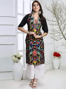 7Threads Women Colourblocked Thread Work Floral Crepe Kurta