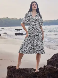 PURVAJA Floral Print A-Line Dress