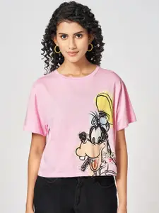 People Women Graphic Printed Round Neck Cotton Relaxed Fit T-Shirt