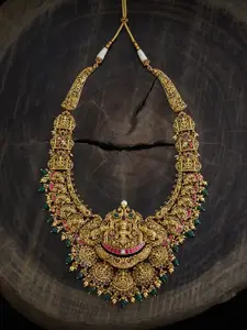 Kushal's Fashion Jewellery Embellished Bridal 92.5 Pure Silver Gold-Plated Temple Necklace