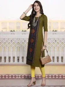 7Threads Women Geometric Printed Sequinned Floral Crepe Kurta