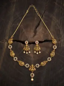 Kushal's Fashion Jewellery Gold-Plated Beaded Antique Necklace and Earrings