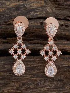 Kushal's Fashion Jewellery Rose Gold-Embellished Bridal Teardrop  Zircon Drop Earrings