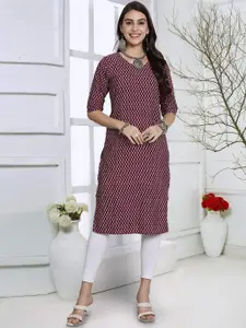 7Threads Women Geometric Striped Keyhole Neck Mirror Work Floral Crepe Pathani Kurta