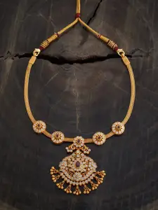 Kushal's Fashion Jewellery Embellished Bridal 92.5 Pure Silver Gold-Plated Temple Necklace