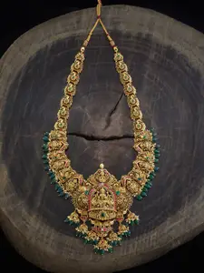Kushal's Fashion Jewellery 92.5 Pure Silver Gold-Plated Temple Necklace
