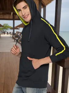 Mast & Harbour Men Navy Blue Solid Hooded Sweatshirt