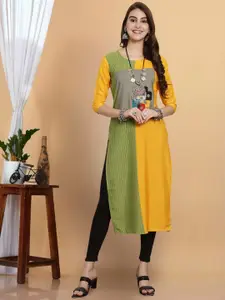 7Threads Women Yoke Design Flared Sleeves Thread Work Floral Crepe Kurta