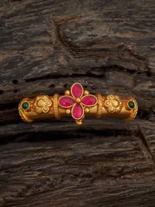 Kushal's Fashion Jewellery Embellished Bridal 92.5 Silver Gold-Plated Stone Temple Bangle