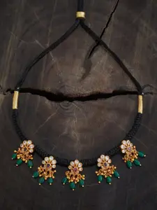 Kushal's Fashion Jewellery Embellished Bridal 92.5 Pure Silver Gold-Plated Temple Necklace