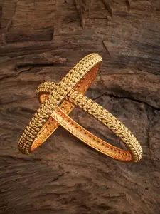 Kushal's Fashion Jewellery Set Of 2 Gold-Plated Antique Bangles
