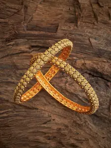 Kushal's Fashion Jewellery Set Of 2 Gold-Plated Antique Bangles