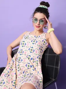 PURVAJA Abstract Sleeveless Fit and Flare Dress