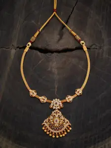 Kushal's Fashion Jewellery Embellished Bridal 92.5 Pure Silver Gold-Plated Temple Necklace