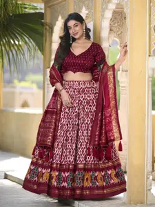 LOOKNBOOK ART Printed Ikat Ready to Wear Lehenga & Unstitched Blouse With Dupatta