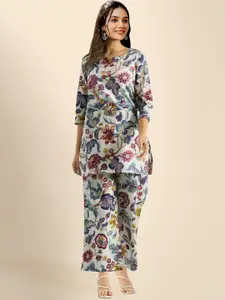 BAESD Women Floral Printed Sequinned Kaftan Kurta