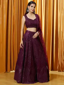 FABPIXEL Embroidered Sequinned Semi-Stitched Lehenga & Unstitched Blouse With Dupatta