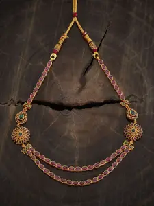 Kushal's Fashion Jewellery Embellished Bridal 92.5 Silver Gold-Plated Temple Necklace