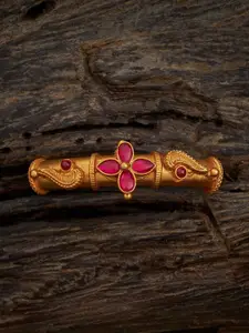 Kushal's Fashion Jewellery 92.5 Pure Silver Gold-Plated Ruby Stone-Studded Temple Bangle