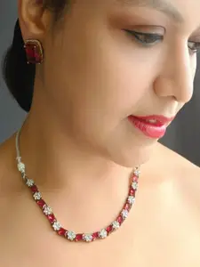 GRIIHAM Gold-Plated Cubic Zirconia Studded Necklace and Earrings