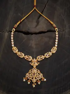 Kushal's Fashion Jewellery 92.5 Pure Silver Gold Plated Artificial Stones Temple Necklace