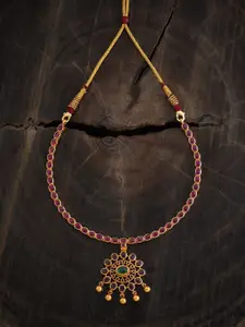 Kushal's Fashion Jewellery Embellished Bridal Gold-Plated 92.5 Stones Studded Necklace