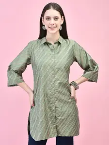 Shree Geometric Printed Shirt Collar Flared Sleeves Liva Kurti