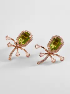 Outhouse Rose Gold-Plated Stones Studded Contemporary Studs