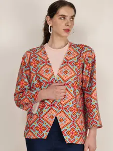 Frolic Rolic Knitted Polyester Geometric Print Shrug
