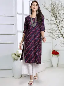 7Threads Women Colourblocked Mirror Work Floral Crepe Kurta