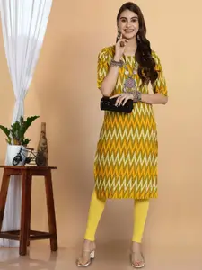 7Threads Geometric Printed Round Neck Straight Kurta