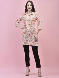 Shree Floral Printed Shirt Collar Liva Kurti