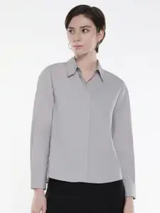 RAREISM Women Comfort Spread Collar Solid Cotton Formal Shirt