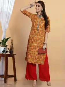 7Threads Geometric Printed Round Neck Straight Kurta