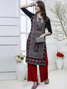7Threads Floral Printed Round Neck Straight Kurta