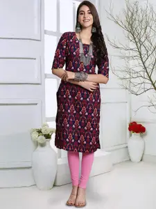 7Threads Floral Printed Straight Kurta