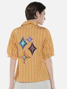 RAREISM Women Comfort Spread Collar Abstract Printed Nylon Casual Shirt