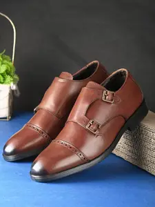 House of Pataudi Men Leather Formal Monks Shoes