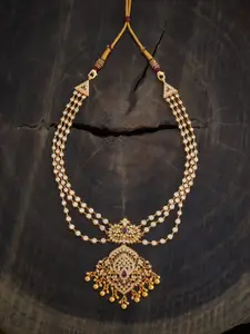 Kushal's Fashion Jewellery Embellished Bridal 92.5 Silver Gold-Plated Temple Necklace