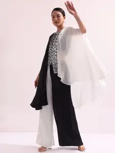 KALKI Fashion Colourblocked Mirror Work Embroidered High Low Top With Palazzos