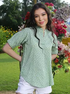 Sera Floral Print Mandarin Collar Top