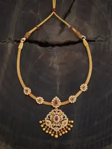 Kushal's Fashion Jewellery Embellished Bridal 92.5 Silver Gold-Plated Temple Necklace