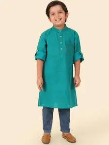 Fabindia Boys Abstract Printed Band Collar Pure Cotton Straight Kurta