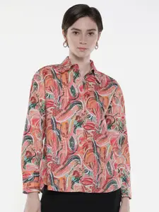 RAREISM Women Comfort Spread Collar Abstract Printed Cotton Casual Shirt