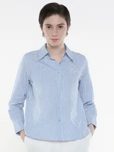 RAREISM Women Comfort Spread Collar Striped Cotton Formal Shirt