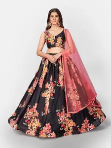 SHOPGARB Floral Printed Semi-Stitched Lehenga & Unstitched Blouse With Dupatta