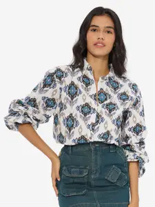 The Souled Store Women Spread Collar Abstract Printed Cotton Oversized Casual Shirt